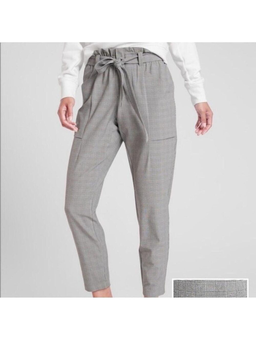 Athleta Skyline Pant Paperbag Black and White Houndstooth Size 6 tie waist